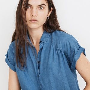 Madewell E8351 Indigo Shirred Button-up Shirt